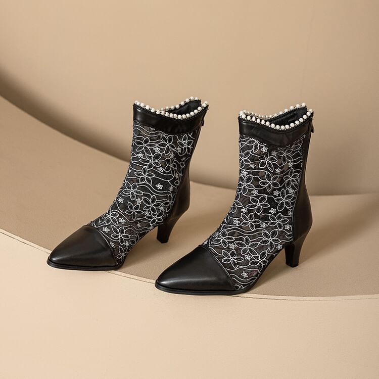Block Heel Lace Short Boots
