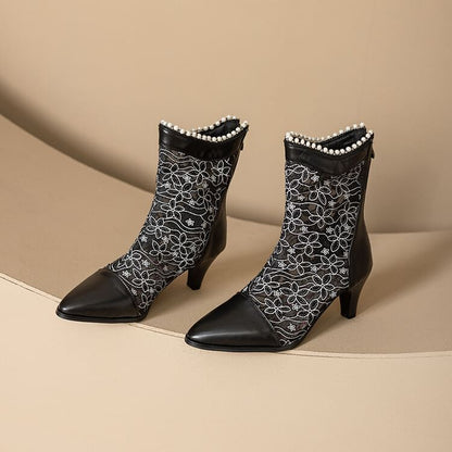 Block Heel Lace Short Boots