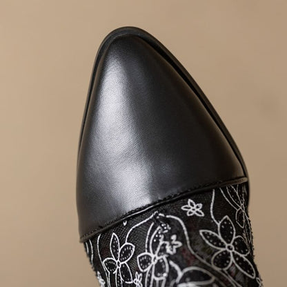 Block Heel Lace Short Boots