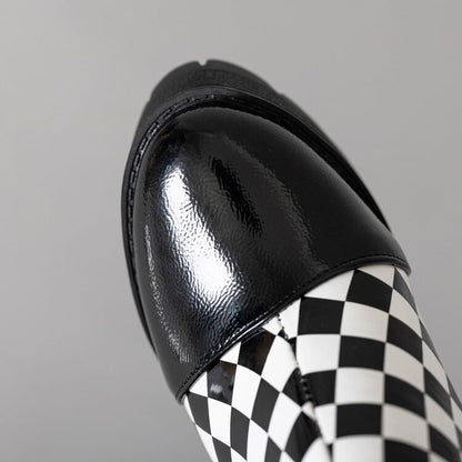 Block Heel Checkerboard Short Boots