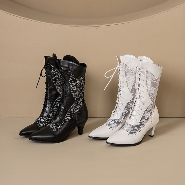 Low Heel Mesh Pointed Short Boots