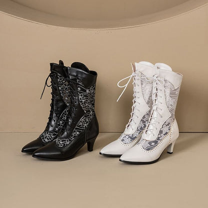 Low Heel Mesh Pointed Short Boots