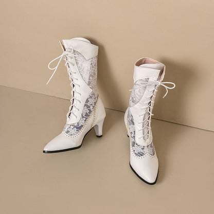 Low Heel Mesh Pointed Short Boots