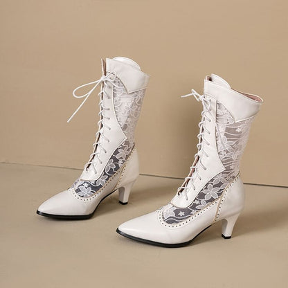 Low Heel Mesh Pointed Short Boots