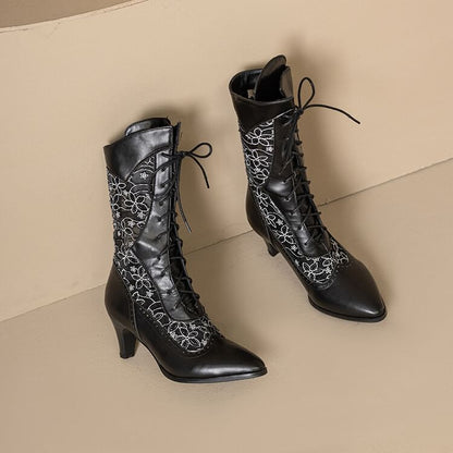 Low Heel Mesh Pointed Short Boots