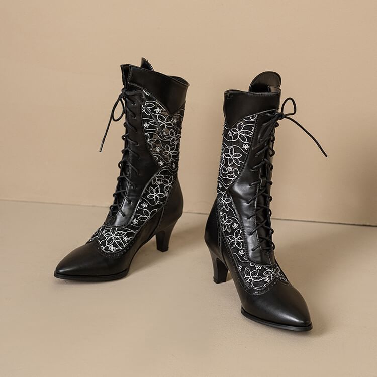 Low Heel Mesh Pointed Short Boots