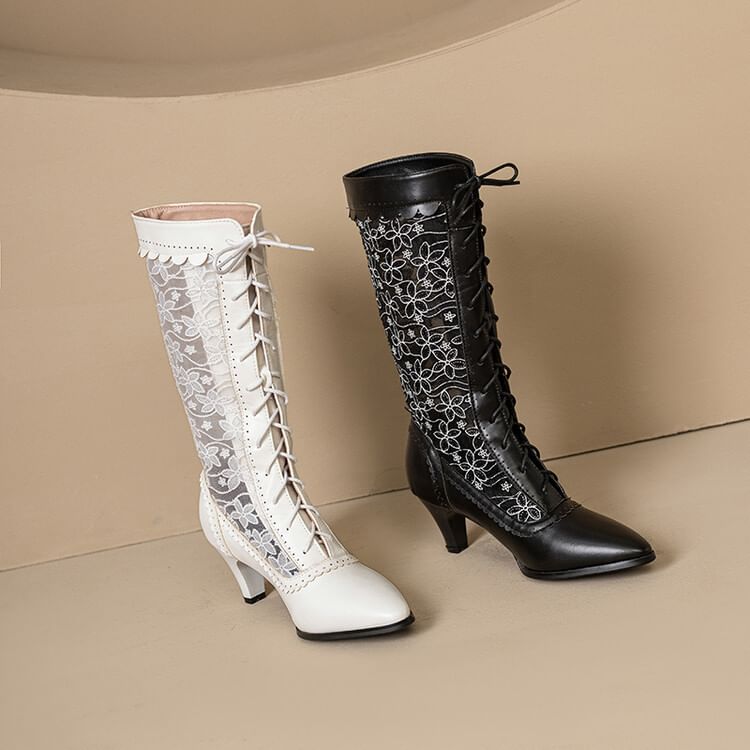 Short Block Heel Lace Boots