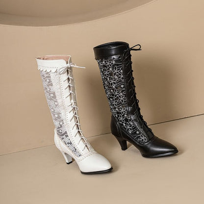 Short Block Heel Lace Boots