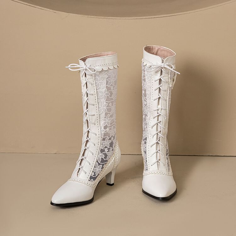 Short Block Heel Lace Boots