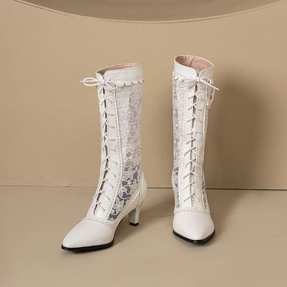 Short Block Heel Lace Boots