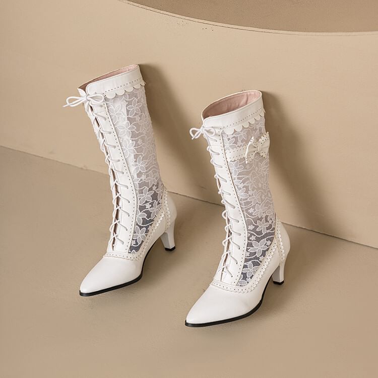 Short Block Heel Lace Boots