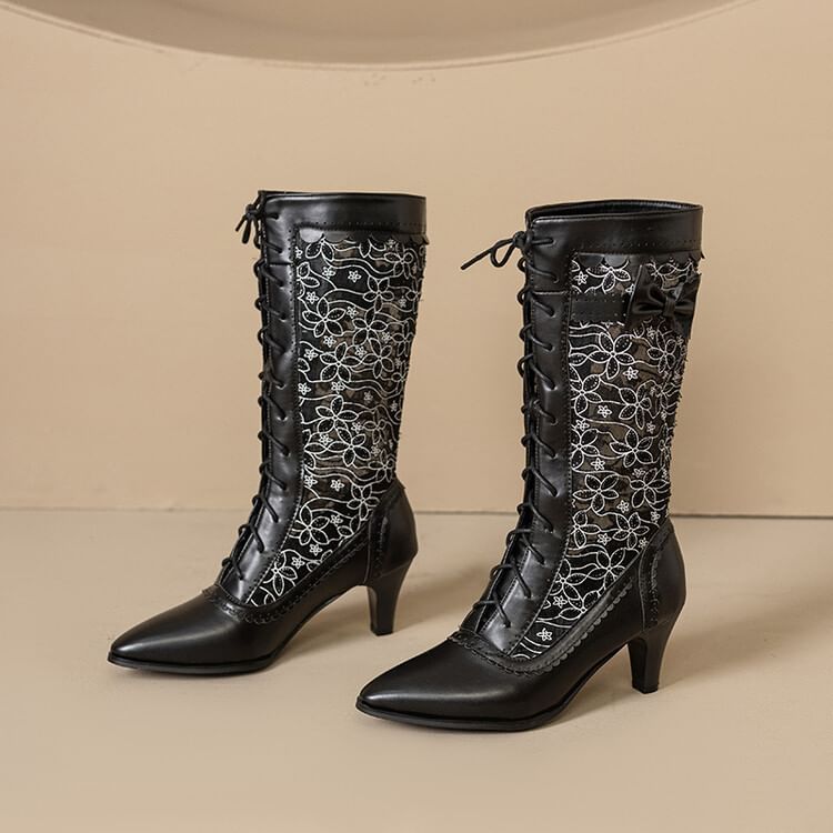 Short Block Heel Lace Boots