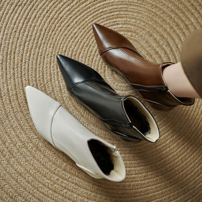 Low Heel Pointed Plain Ankle Boots