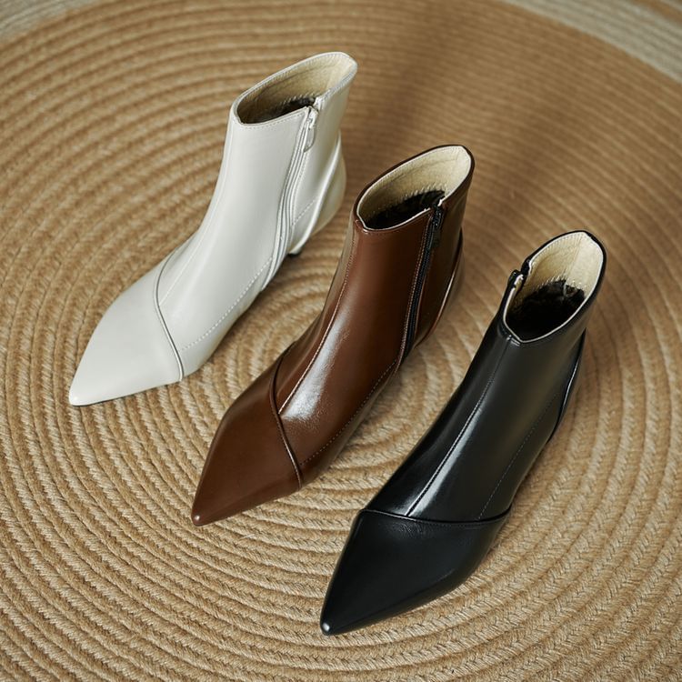 Low Heel Pointed Plain Ankle Boots
