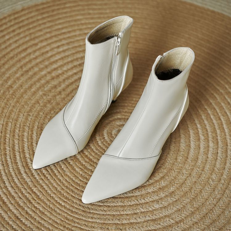 Low Heel Pointed Plain Ankle Boots