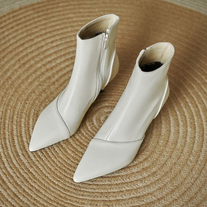Low Heel Pointed Plain Ankle Boots