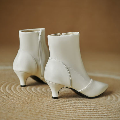 Low Heel Pointed Plain Ankle Boots