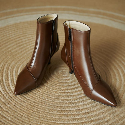 Low Heel Pointed Plain Ankle Boots