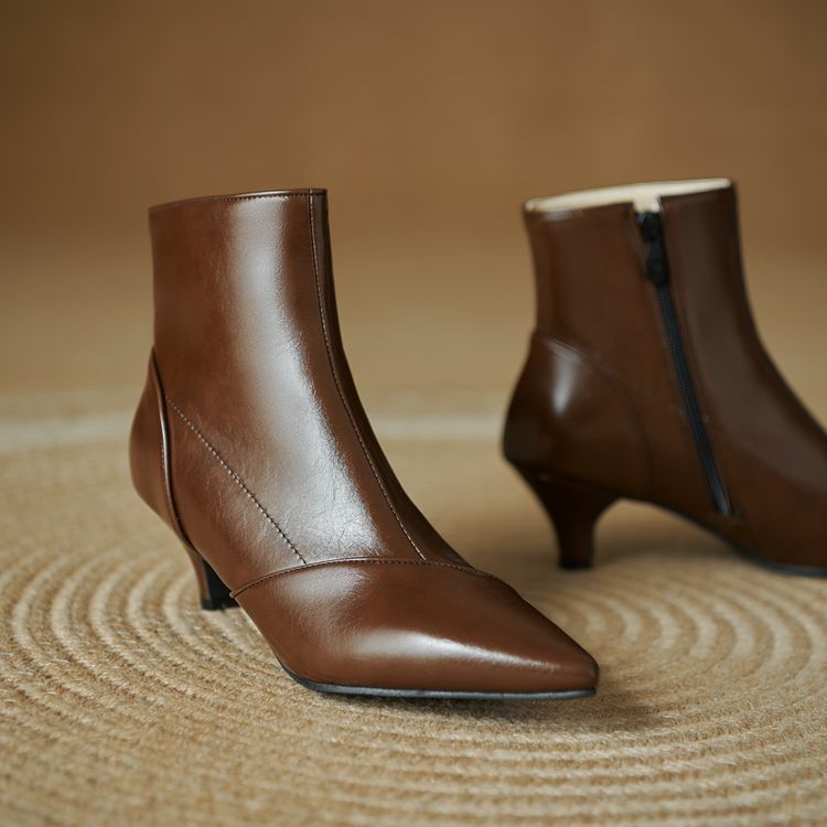 Low Heel Pointed Plain Ankle Boots