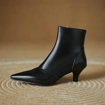 Low Heel Pointed Plain Ankle Boots