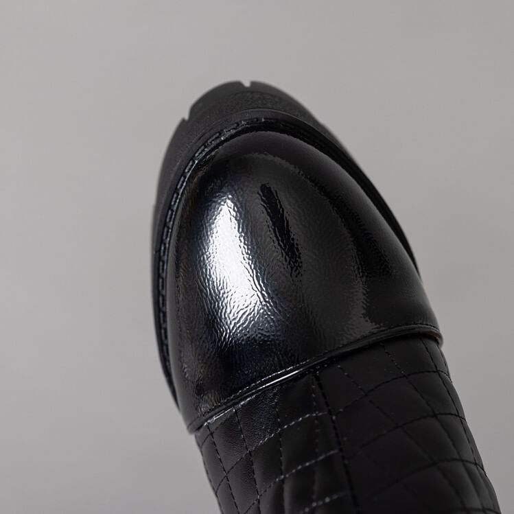 Block Heel Furry Trim Quilted Short Boots