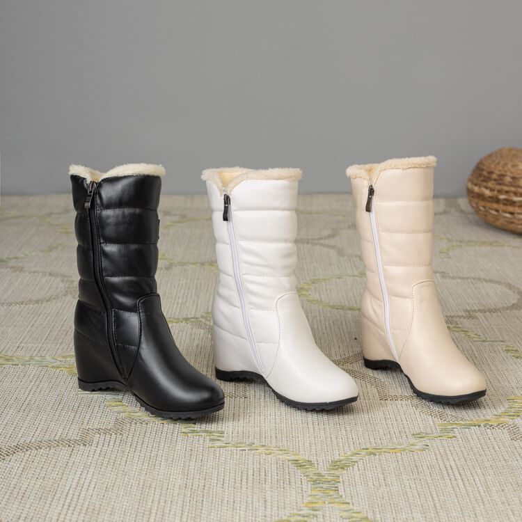 Short Snow Heel Wedge Buckle Boots Heart