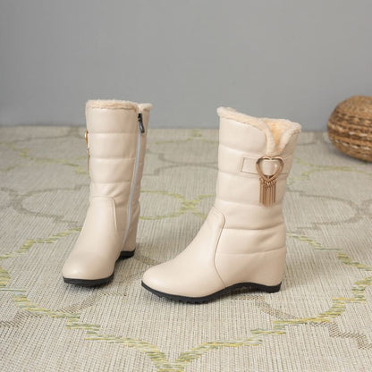 Short Snow Heel Wedge Buckle Boots Heart