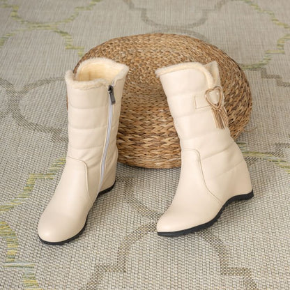 Short Snow Heel Wedge Buckle Boots Heart