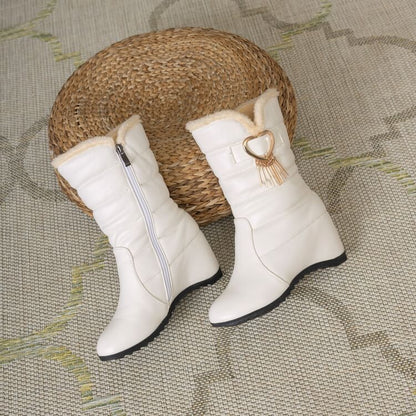 Short Snow Heel Wedge Buckle Boots Heart