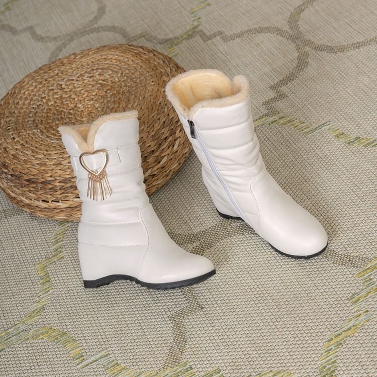 Short Snow Heel Wedge Buckle Boots Heart