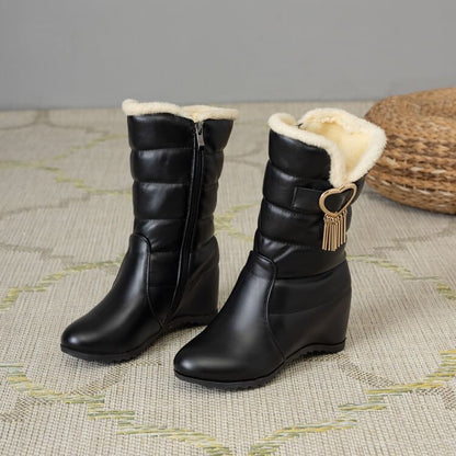 Short Snow Heel Wedge Buckle Boots Heart