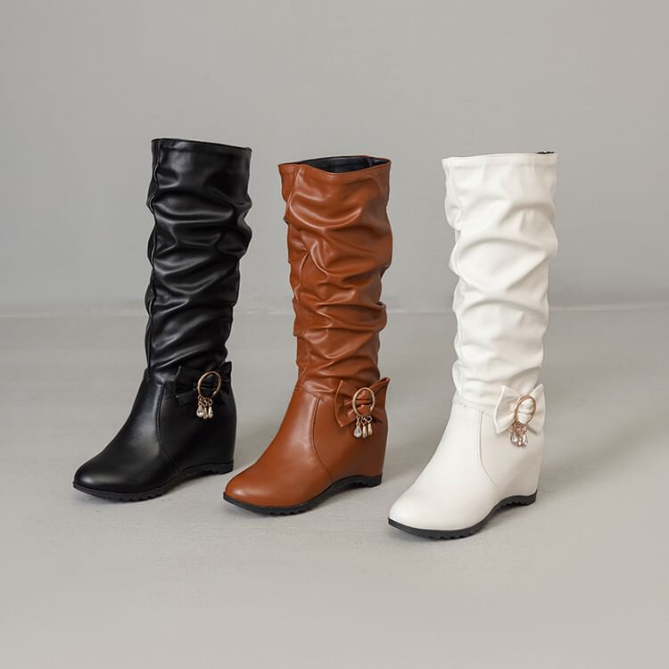 Faux Leather Hidden Wedge Tall Boots