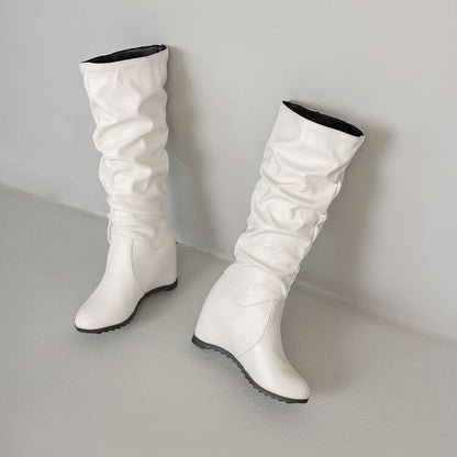 Wedge Hidden Tall Faux Leather Boots