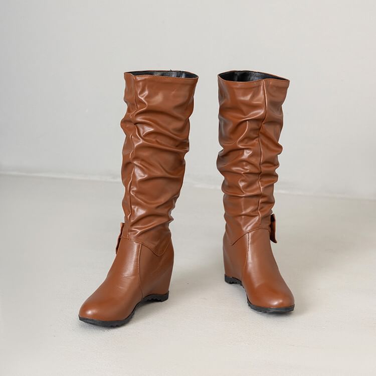 Faux Leather Hidden Wedge Tall Boots