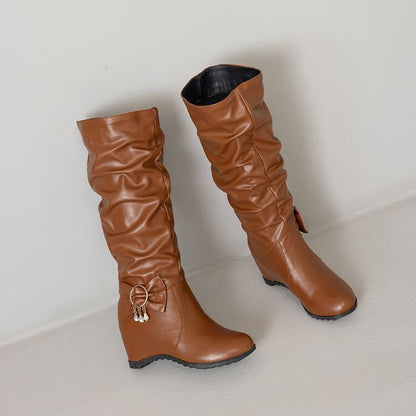 Faux Leather Hidden Wedge Tall Boots