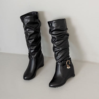 Faux Leather Hidden Wedge Tall Boots