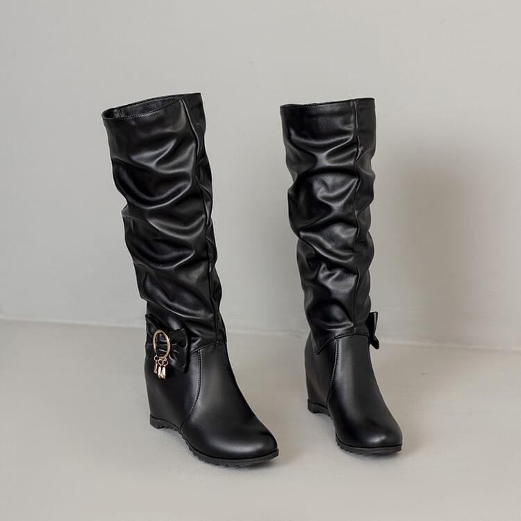 Faux Leather Hidden Wedge Tall Boots