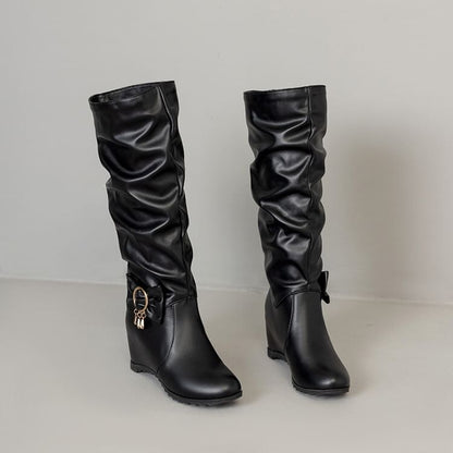 Faux Leather Hidden Wedge Tall Boots