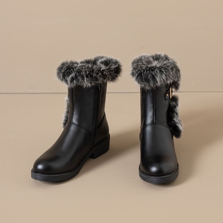 Faux Fur Buckled Short Boots