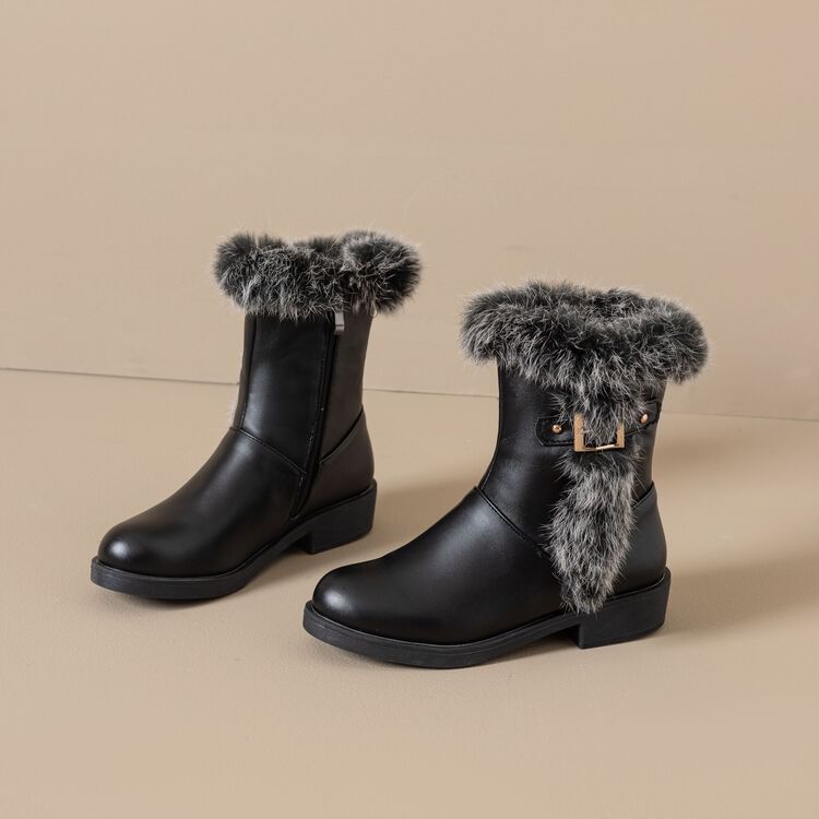 Faux Buckled Fur Boots Short