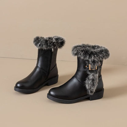 Faux Buckled Fur Boots Short