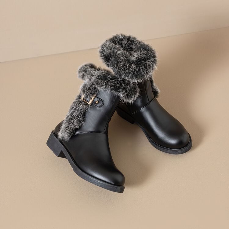 Faux Buckled Fur Boots Short