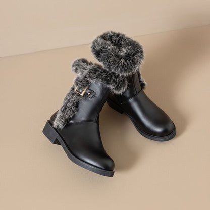 Faux Buckled Fur Boots Short