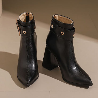 Block Heel Pointed buckled Short Boots