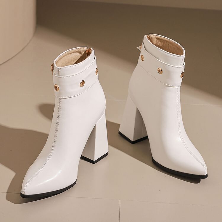 Block Heel Pointed buckled Short Boots