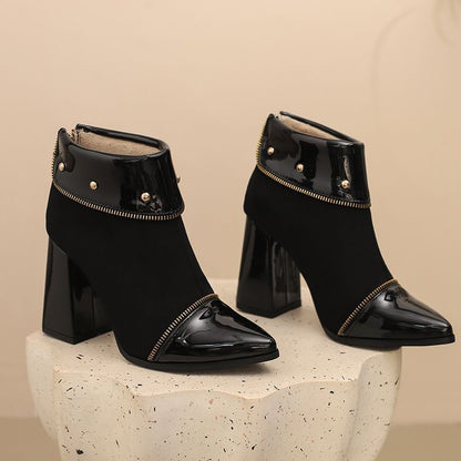 Block Heel Color block Pointed Short Boots