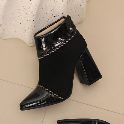 Block Heel Color block Pointed Short Boots