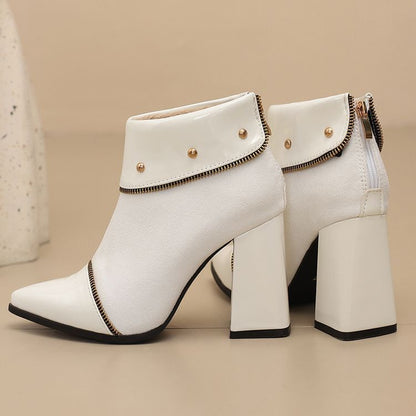 Block Heel Color block Pointed Short Boots