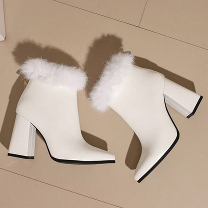 Block Print Short Furry Boots Heel Trim Leopard