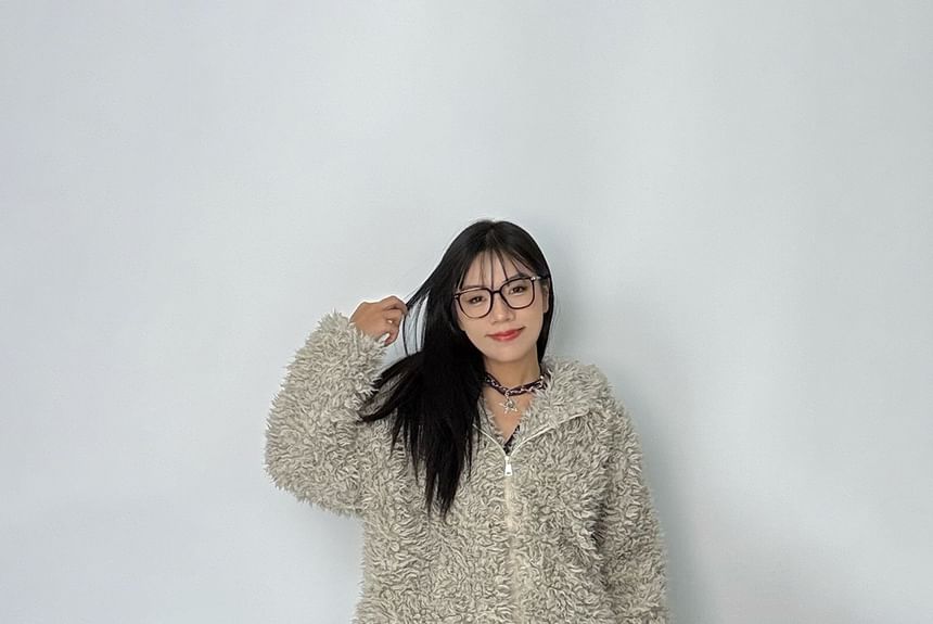 Plain Hood Zip Teddy Jacket